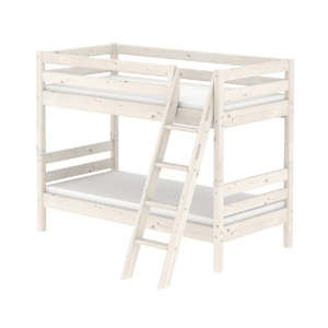 Białe dziecięce łóżko piętrowe z drewna sosnowego z drabinką Flexa Classic, 90x200 cm