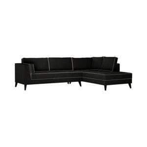 Czarna prawostronna sofa z kremowymi detalami Stella Cadente Maison Atalaia