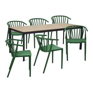Zestaw ogrodowy dla 6 osób z zielonymi krzesłami Capri i stołem Thor, 210x90 cm