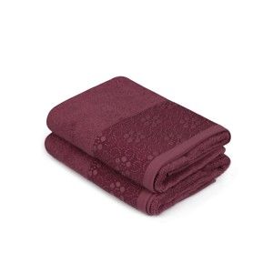 Zestaw 2 ciemnoczerwonych ręczników z czystej bawełny Grande, 50x90 cm