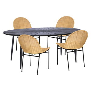 Zestaw 4 rattanowych krzeseł Sofia i czarnego stołu Marienlis – Bonami Essentials