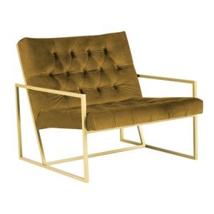 Musztardowy fotel z konstrukcją w kolorze złota Mazzini Sofas Bono