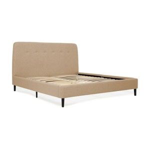 Piaskowe łóżko 2-osobowe z czarnymi nogami Vivonita Mae, 140x200 cm