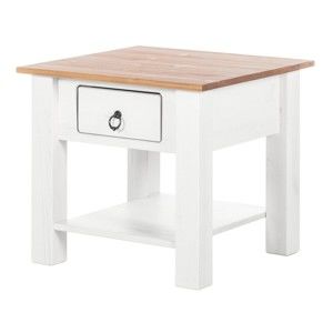 Biały stolik z drewna sosnowego z naturalnym blatem Støraa Klein