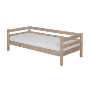 Brązowe łóżko dziecięce z drewna sosnowego z boczną barierką Flexa Classic, 90x200 cm