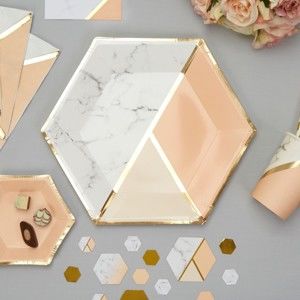 Zestaw 8 talerzy papierowych Neviti Gold Colour Block Marble