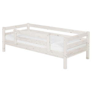 Białe łóżko dziecięce z drewna sosnowego z barierką bezpieczeństwa Flexa Classic, 90x200 cm