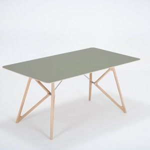 Stół z litego drewna dębowego z zielonym blatem Gazzda Tink, 160x90 cm