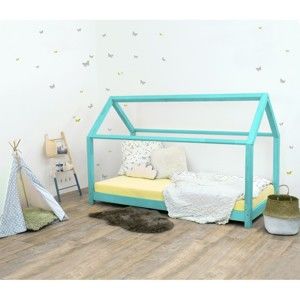 Turkusowe łóżko dziecięce z drewna świerkowego Benlemi Tery, 90x180 cm