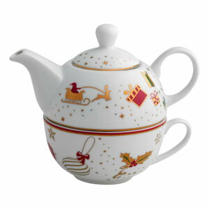Porcelanowy dzbanek do herbaty z filiżanką Brandani Alleluia Porcelain, dł. 15 cm