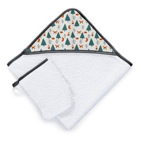 Zestaw ręcznika kąpielowego z kapturem i rękawicy kąpielowej Tanuki Fox Pattern, 75x75 cm
