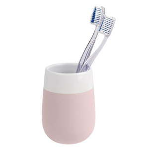 Różowo-biały kubek ceramiczny na szczoteczki do zębów Wenko Matta