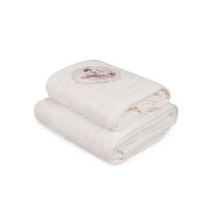 Komplet białego ręcznika i białego ręcznika kąpielowego z kolorowym detalem Mademoiselle