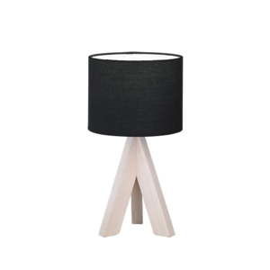 Czarna lampa stołowa z naturalnego drewna i tkaniny Trio Ging, wys. 31 cm