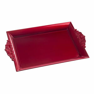 Czerwona prostokątna taca do serwowania z uchwytami Unimasa, 32x20 cm