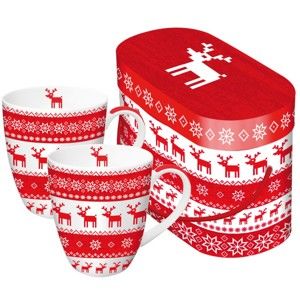 Zestaw 2 kubków z porcelany kostnej ze świątecznym motywem w ozdobnym opakowaniu PPD Magic Rojo Christmas, 350 ml