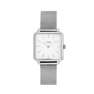 Damski zegarek z kwadratowym cyferblatem i paskiem w kolorze srebra Cluse La Tétragone