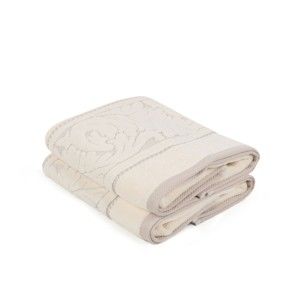 Zestaw 2 beżowych ręczników z bawełny Sultan, 50x90 cm