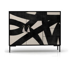 Czarna/beżowa niska komoda 113x84 cm Wilma – Really Nice Things