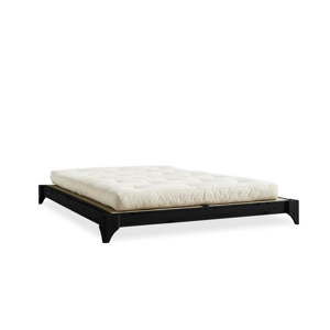 Łóżko dwuosobowe z drewna sosnowego z materacem a tatami Karup Design Elan Comfort Mat Black/Natural, 180x200 cm