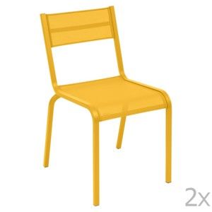 Komplet 2 żółtych metalowych krzeseł ogrodowych Fermob Oléron