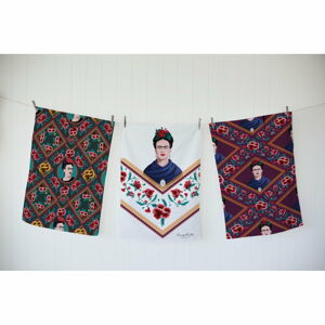 Zestaw 3 ścierek z domieszką bawełny Madre Selva Frida Flowers, 50x70 cm