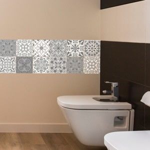 Zestaw 12 naklejek ściennych Ambiance Wall Decal Tiles Grey and White Torino, 20x20 cm