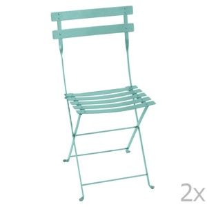 Komplet 2 niebieskich metalowych składanych krzeseł ogrodowych Fermob Bistro