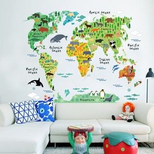 Dziecięca naklejka ścienna Ambiance World Map, 73x95 cm