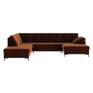 Ciemnopomarańczowa aksamitna rozkładana sofa w kształcie UGhado Moor, lewostronns