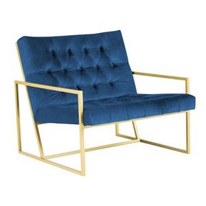 Niebieski fotel z konstrukcją w kolorze złota Mazzini Sofas Bono