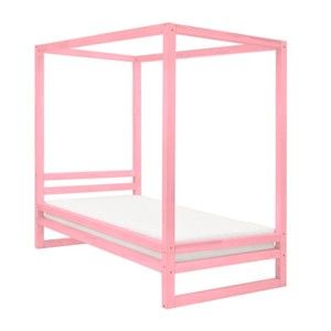 Różowe drewniane łóżko jednoosobowel Benlemi Baldee, 200x90 cm