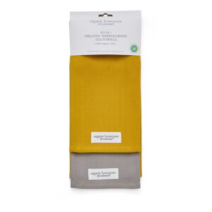 Zestaw 2 żółto-szarych bawełnianych ścierek Cooksmart ® Herringbone, 45x65 cm