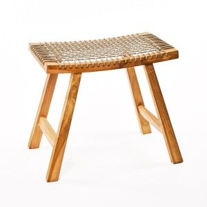 Beżowy stołek z drewna tekowego i sznurka Simla Lay