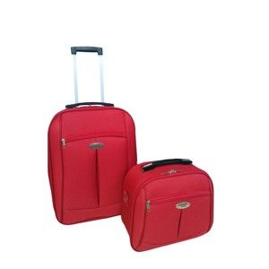 Zestaw czerwonej walizki na kółkach i kuferka podróżnego Travel World