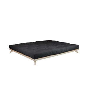 Łóżko dwuosobowe z drewna sosnowego z materacem Karup Design Senza Comfort Mat Natural/Black, 140x200 cm