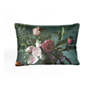 Zielona aksamitna poduszka z kwiatowym wzorem Velvet Atelier Bodegon, 50x35 cm