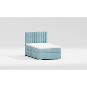 Jasnoniebieskie tapicerowane łóżko ze schowkiem ze stelażem 100x200 cm Bunny – Ropez