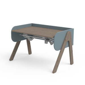 Ciemnobrązowo-niebieskie biurko z drewna sosnowego z regulacją wysokości Flexa Woody