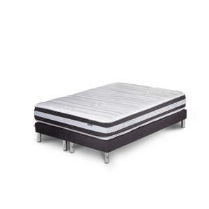 Ciemnoszare łóżko z materacem i podwójnym boxspringiem Stella Cadente Maison Mars Europa, 140x200 cm