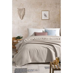 Beżowa bawełniana narzuta na łóżko dwuosobowe 220x240 cm – Mijolnir