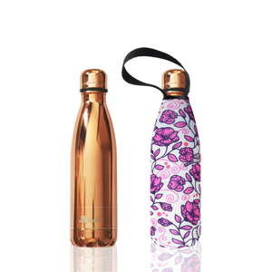 Butelka podróżna w kolorze różowego złota ze stali nierdzewnej i z pokrowcem BBBYO Roses, 500 ml