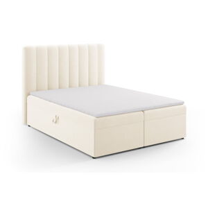 Beżowe łóżko boxspring ze schowkiem 160x200 cm Gina – Milo Casa