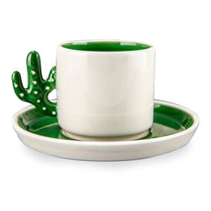 Białe/zielone ceramiczne filiżanki zestaw 2 szt. 0.18 l – Hermia