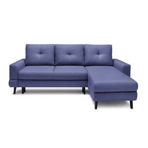 Niebieska sofa rozkładana z szezlongiem Bobochic Paris Calanque, prawy róg