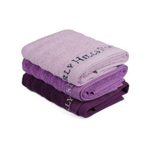 Zestaw 3 fioletowych ręczników bawełnianych na ruce, 90x50 cm
