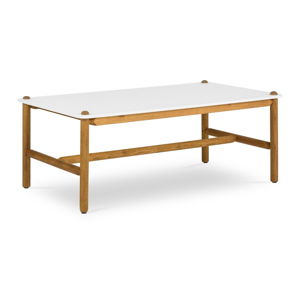 Stół z białym blatem i z konstrukcją z litego drewna akacji Calme Jardin Capri Premium, 120x75 cm