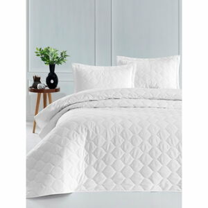 Biała narzuta z poszewką na poduszkę z bawełny ranforce EnLora Home Fresh, 180x225 cm