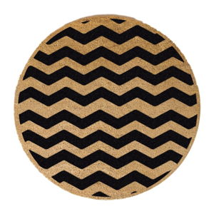 Czarna okrągła wycieraczka z naturalnego włókna kokosowego Artsy Doormats Chevron, ⌀ 70 cm