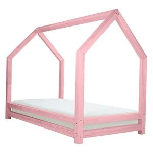 Różowe łóżko dziecięce z lakierowanego drewna świerkowego Benlemi Funny, 90x200 cm